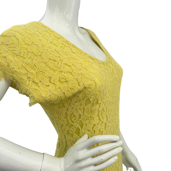 Diane Von Furstenberg Wanda Mini Yellow Lace Dress Size 6 - Picture 7 of 12